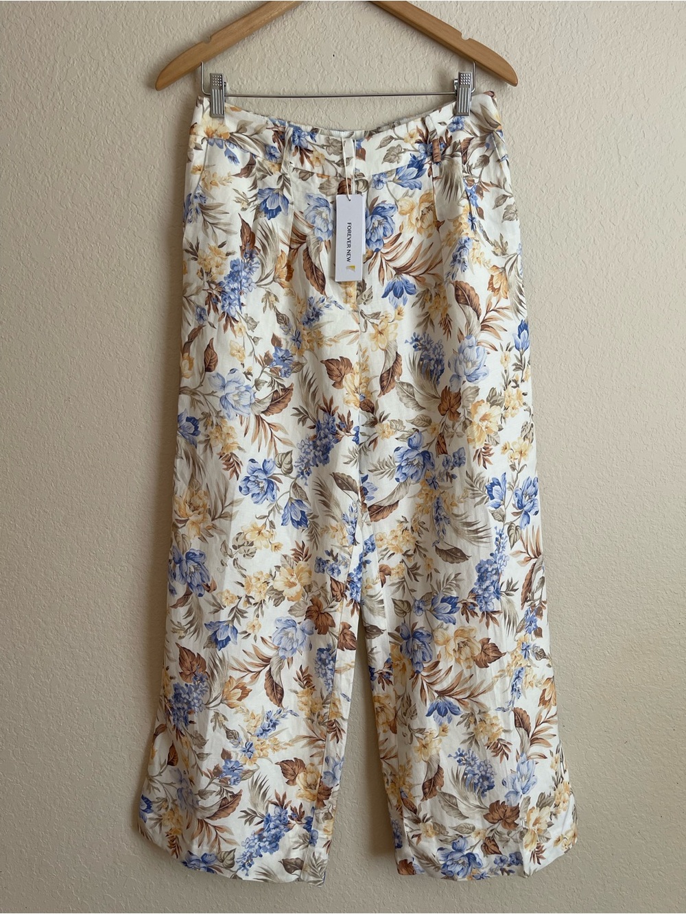 Forever New NWT Floral Linen Blend Wide Leg Pants Size 8 Medium High Rise